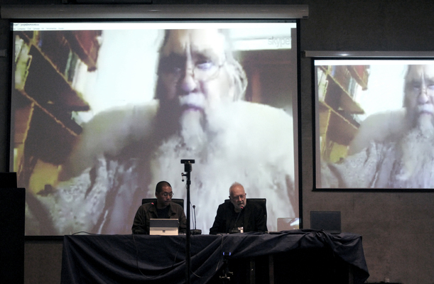 Steven Yi and Michael Gogins, with John ffitch on the screen.