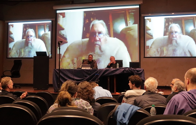 Steven Yi and Michael Gogins, with John ffitch on the screen.
